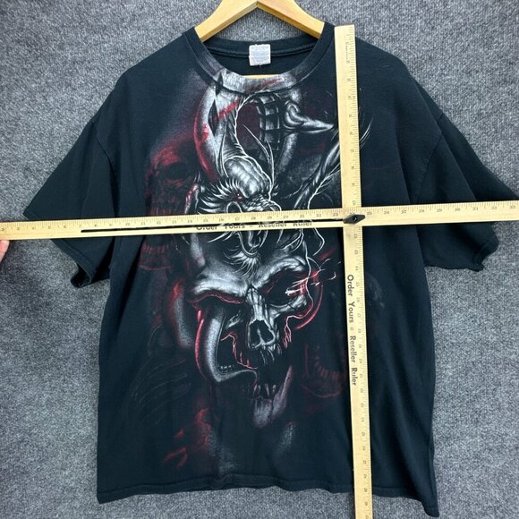 Dragon Skull T Shirt Mens Extra Large Black Red Grunge Punk Goth AOP Gildan - Picture 8 of 11